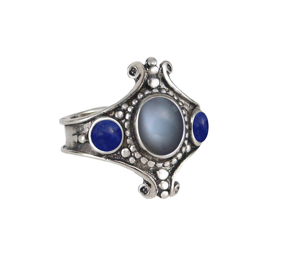 Sterling Silver Imperial Ring With Grey Moonstone And Lapis Lazuli Size 8